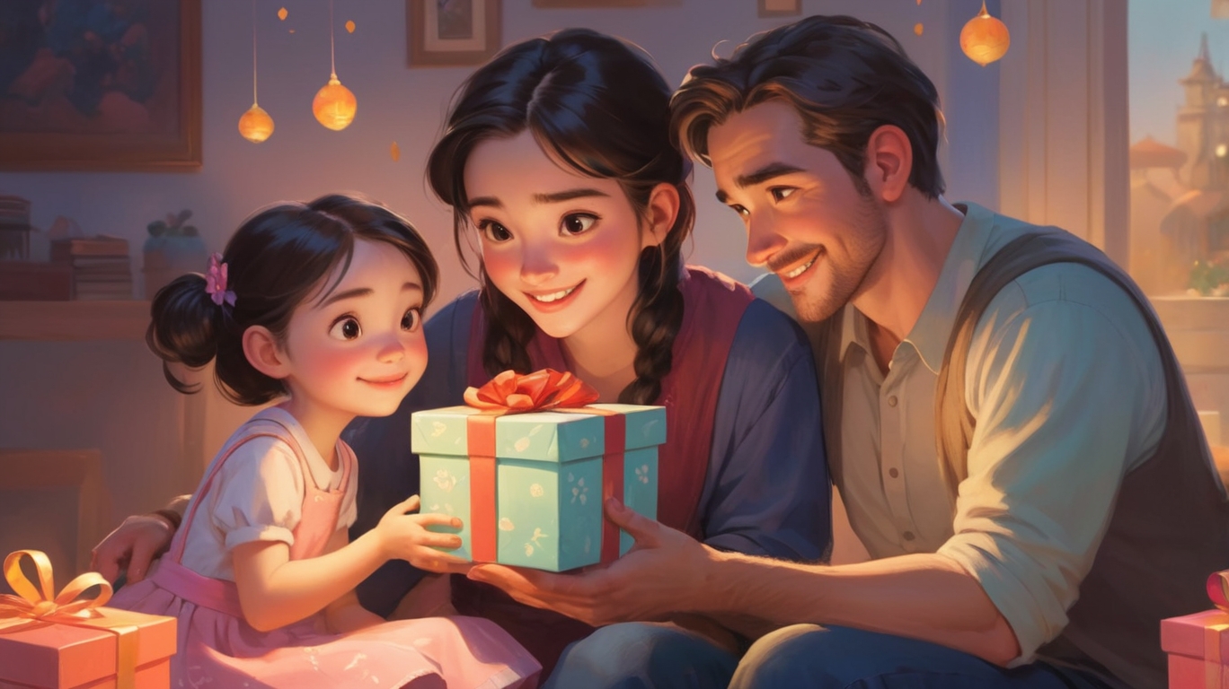 Image of a father receiving a gift.